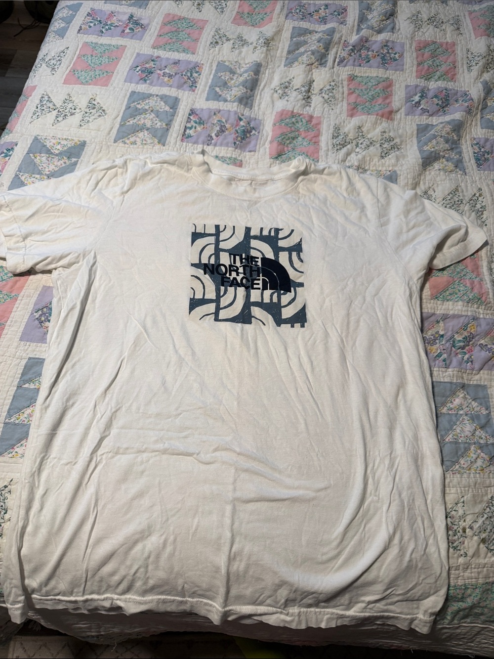 The North Face Men’s White Short-Sleeve Logo Tee with Navy Graphic